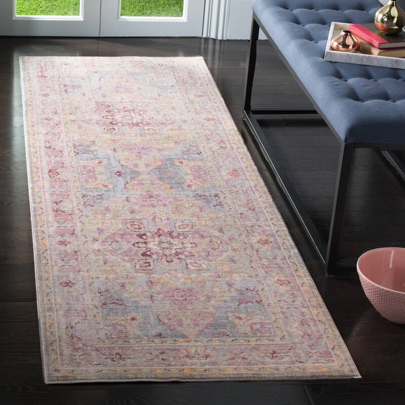 SAFAVIEH Claremont Lieve Vintage Boho Oriental Polyester Rug - 2'6" x 12' Runner - Grape/Blue