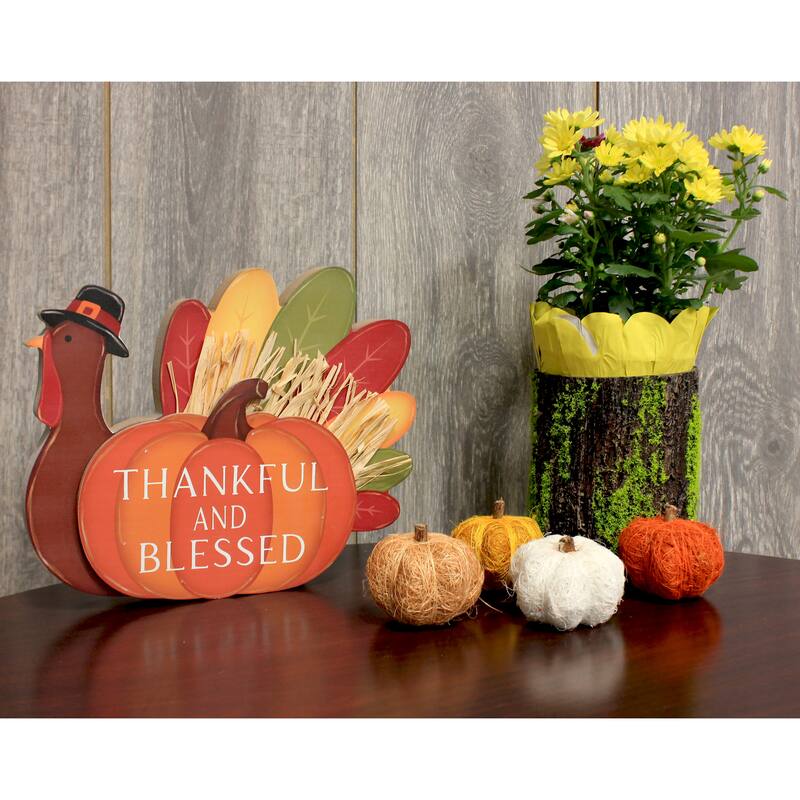 8.5" Tabletop Wood Thanksgiving Turkey Decoration And Centerpiece - 8.5