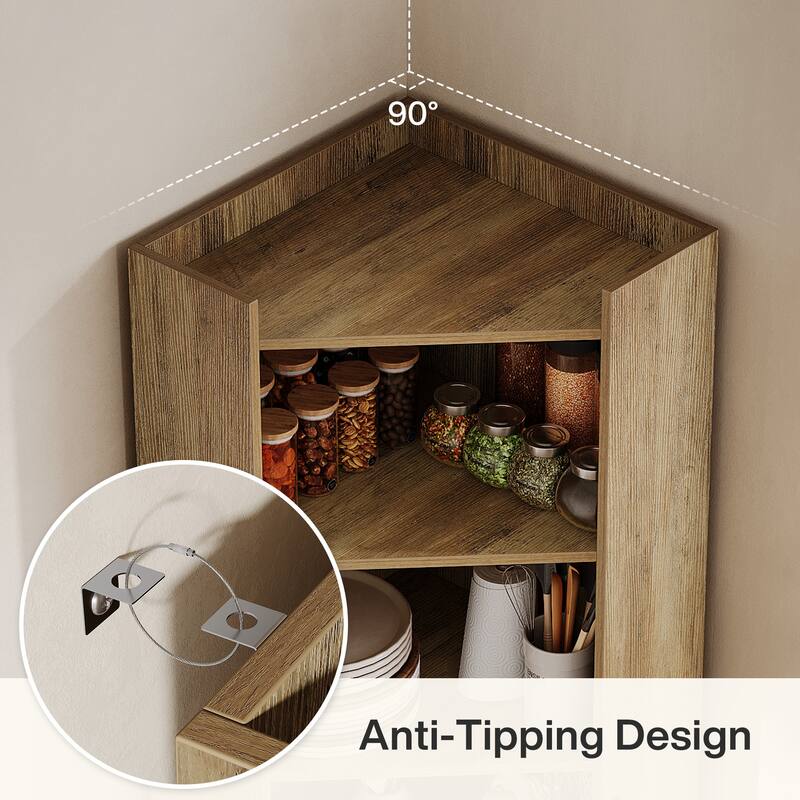Corner Storage Cabinet with 4 Open Shelves and Cabinet
