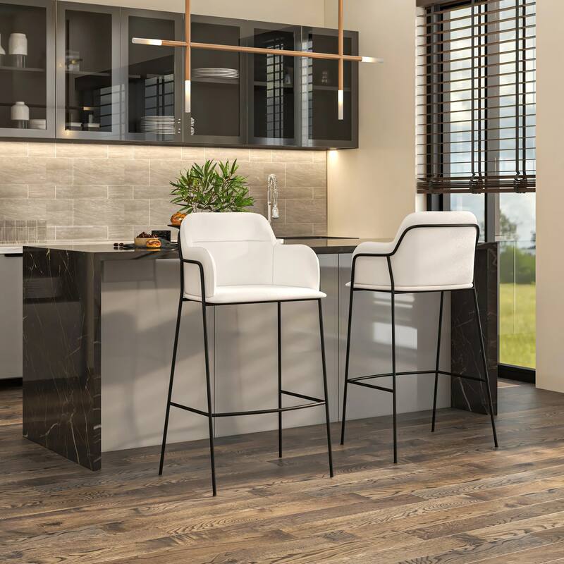 Axis 40" Upholstered Bar Stool - Counter Height Bar Stool with Black Stainless-Steel Frame and Footrest for Home Bar Set of 2