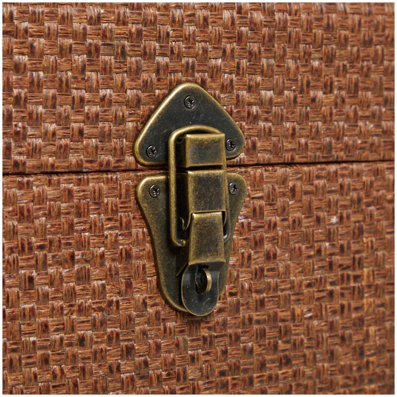 Plastic Rattan Antique Style Trunk with Brass Hardware and Leather Accents - Set of 2 Brown - Roche River Decor