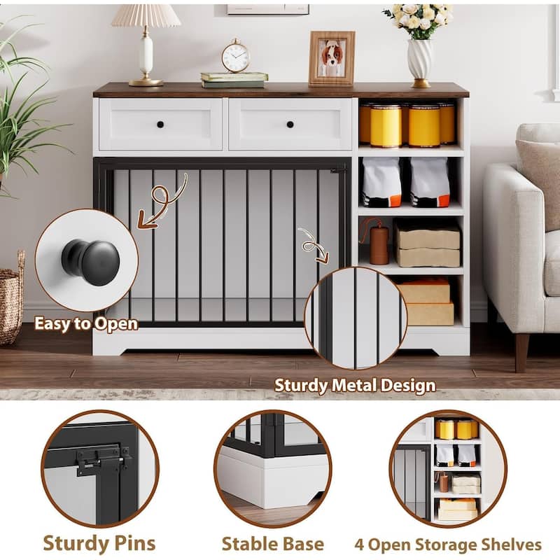 Dog Crate Furniture with Drawers, Shelves, End Table Design