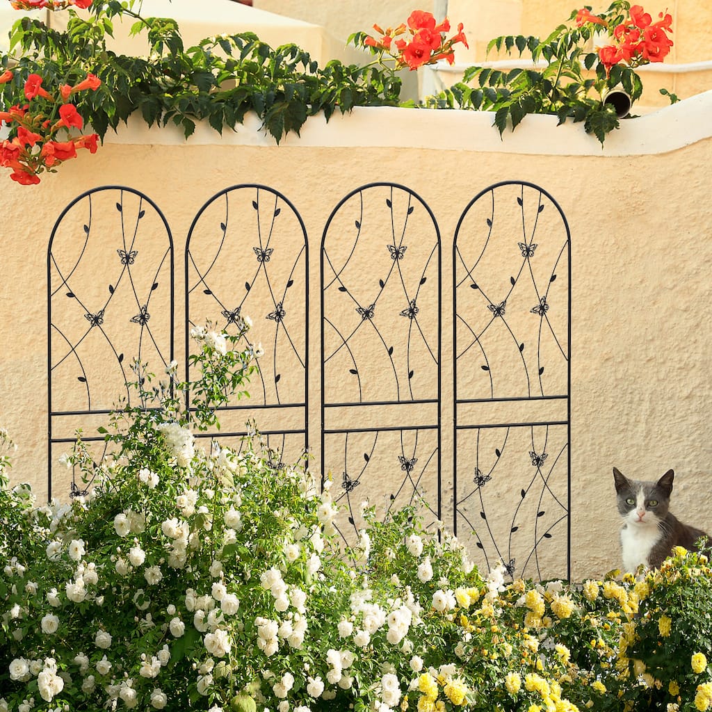 Anmytek 4 Pack Black Metal Garden Trellis 71 inch Tall Butterfly Decor Rustproof Climbing Plant Support