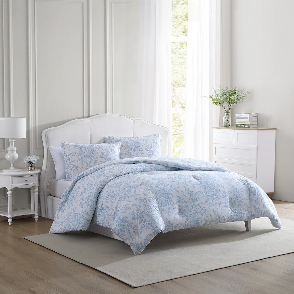 Laura Ashley Bedford Reversible Cotton Blue Comforter Set