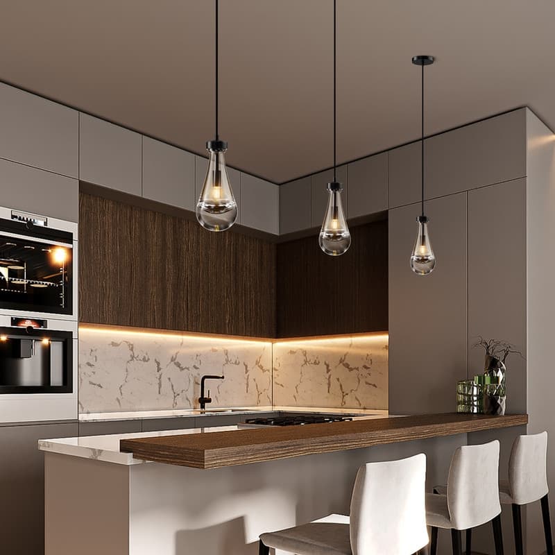 KAYLA Farmhouse Chandelier for Staircase, Foyer, Glass Pendant Light Fixture for Kitchen Island (Bulb Included)