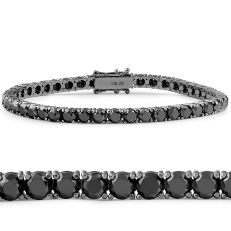 10 1/2 Ct Black Diamond Tennis Bracelet Black Gold 7"