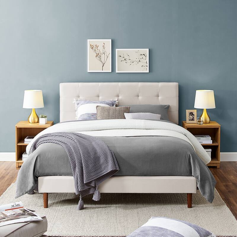 MUSEHOMEINC Tufted Upholstered Platform Bed with Adjustable Height Headboard