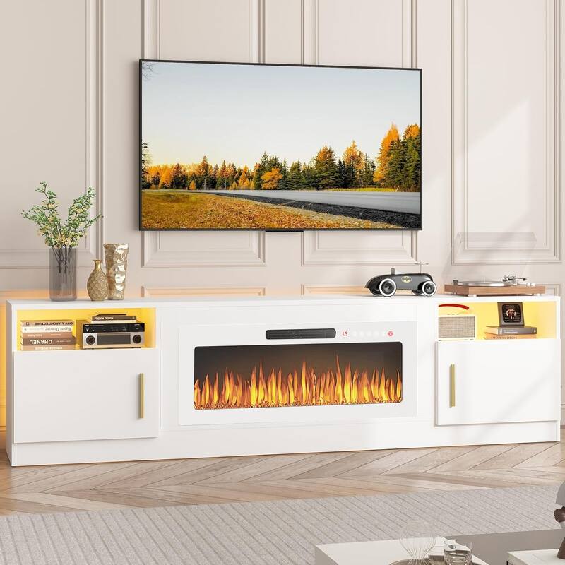 Bossin 80" Fireplace TV Stand with 36" Electric Fireplace, TV Stand for TVs Up to 90", 16 Colors LED Lights/Entertainment Center
