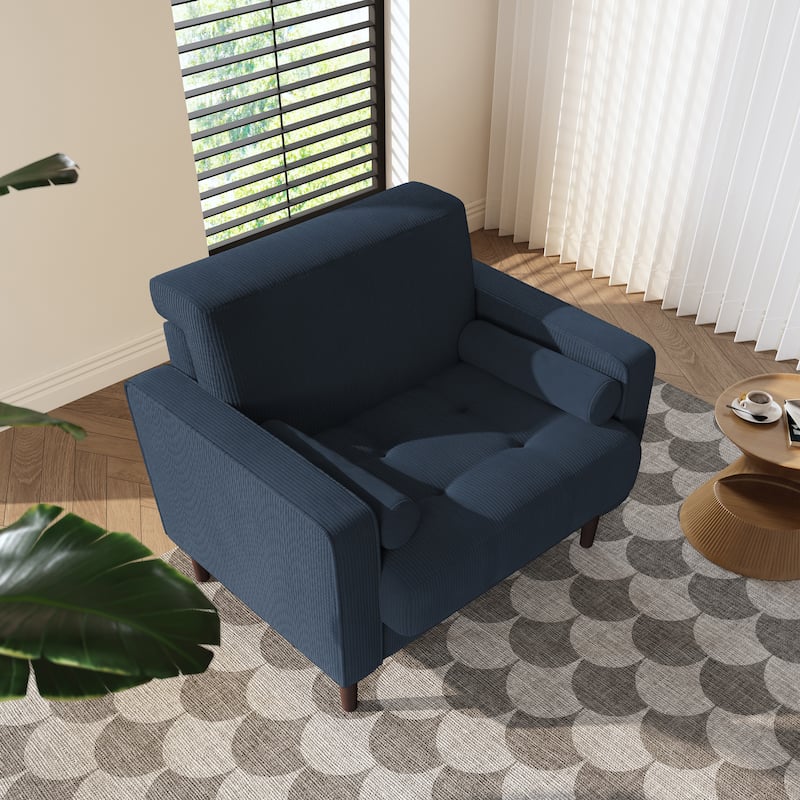 Modern Upholstered Corduroy Wide Armchair with Bolster Pillows