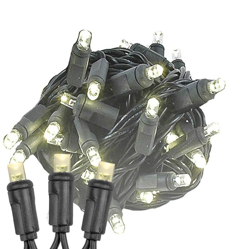 100 Light LED Christmas Mini Light Set, Patio Light, Warm White, Black Wire, 34’ - Clear