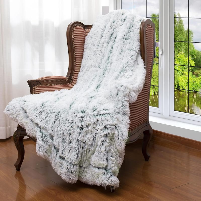Cheer Collection Reversible Faux Fur Accent Throw Blanket - 50x60 - Blue