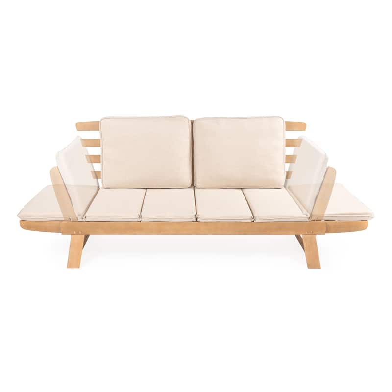 Arwen 2-Seat Modern Scandinavian Folding Wood Outdoor Day Bed Sofa, Beige/Light Teak by JONATHAN Y