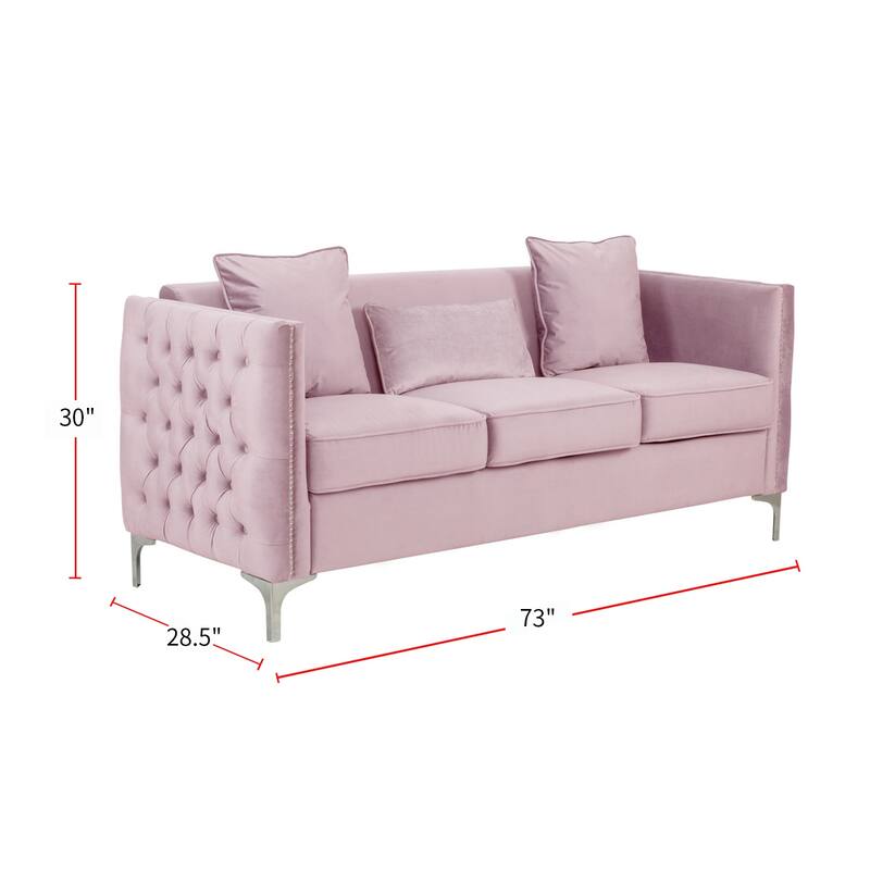 Velvet Sofa with 3 Pillows
