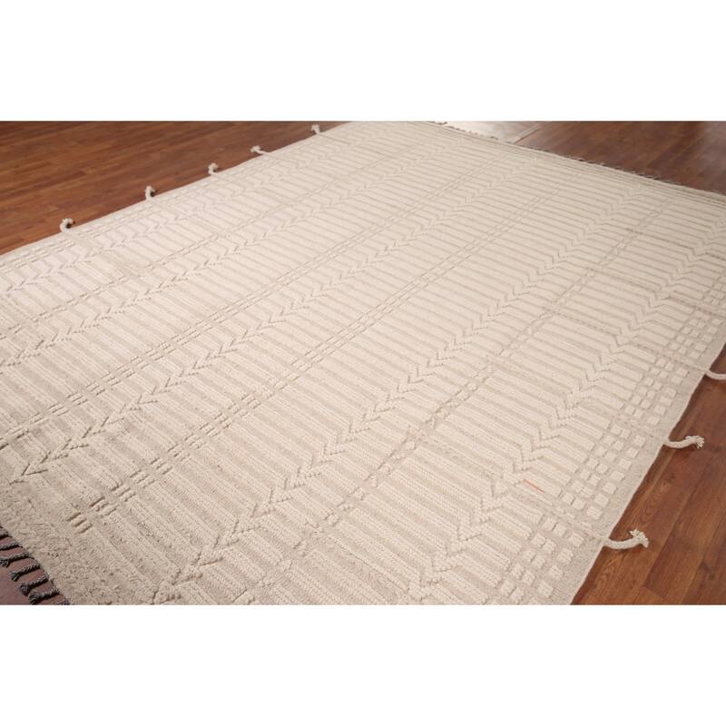 Earth Tone Moroccan Area Rug Handmade Oriental Wool Carpet - 7'11" x 10'4"