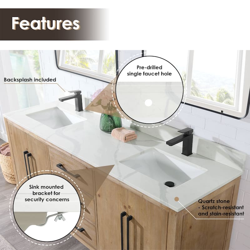 Altair Arbios Calacatta White Quartz Stone Vanity Top in Single Faucet Hole Without Vanity