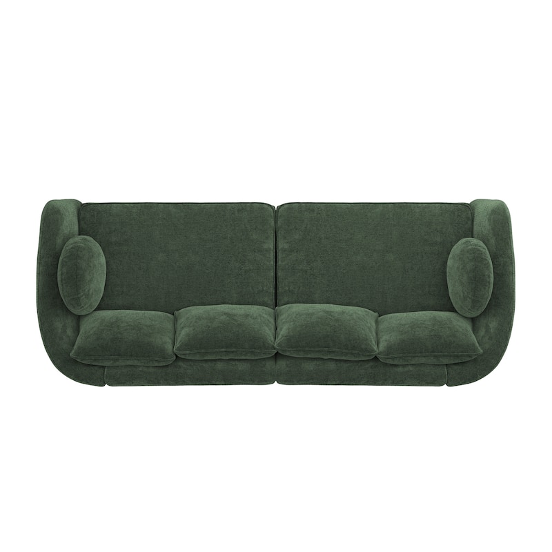 90.6" Chenille Upholstered Sofa with 6 Pillows, Modern 3-Seater Sofa Couch for Living Room Bedroom Apartment, White