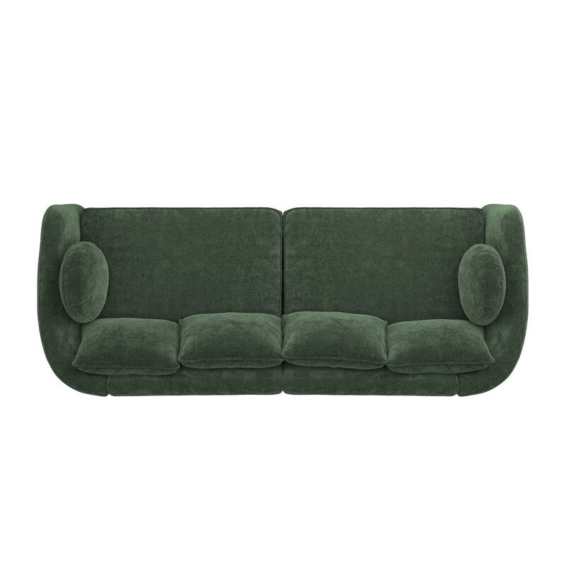 90.6 Inch 3-Seater Sofa Couch with 6 Pillows, Chenille Upholstered Living Room Sofa for Living Room Bedroom Apartment in White