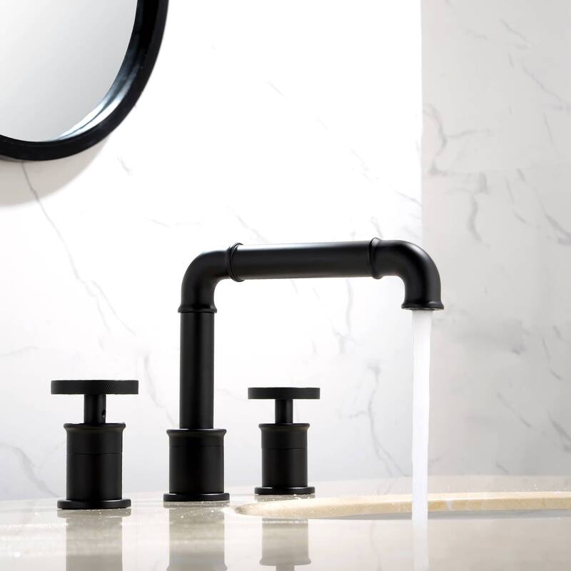 Widespread Bathroom Faucet 3 Holes 8 Inchs Bathroom Sink Faucet Matte Black Double Handle Modern Basin Vanity Taps With Valve