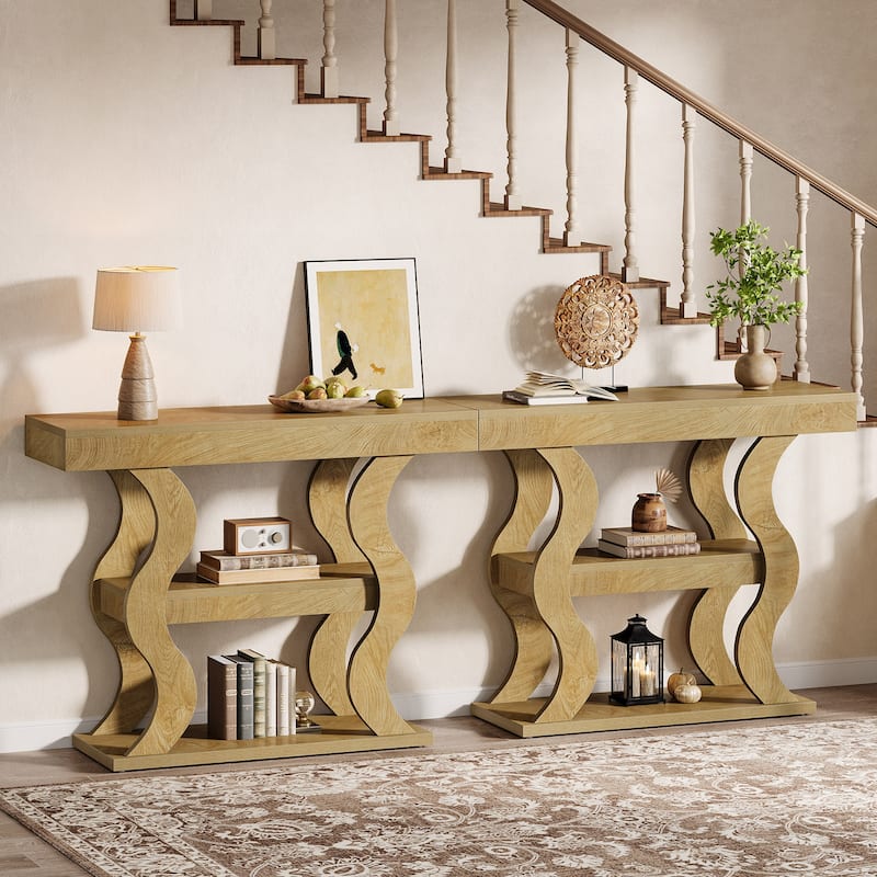 41" Console Table for Entryway, 3-Tier Wood Sofa Table with Storage Shelves for Living Room, Hallway, Foyer, Entrance