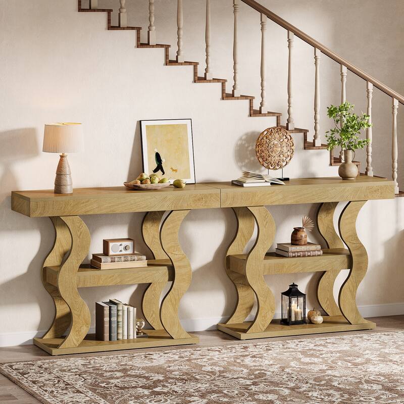 Console Table for Entryway, 3-Tier Wood Sofa Table with Storage Shelves for Living Room, Hallway, Foyer, Entrance
