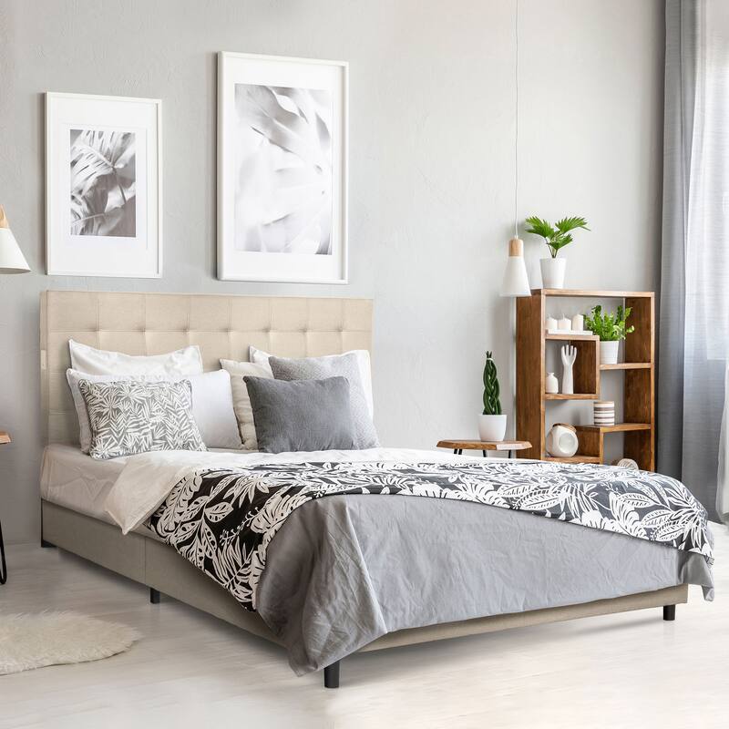 Madison Upholstered LED-lit Platform Bed Frame - Beige - Queen