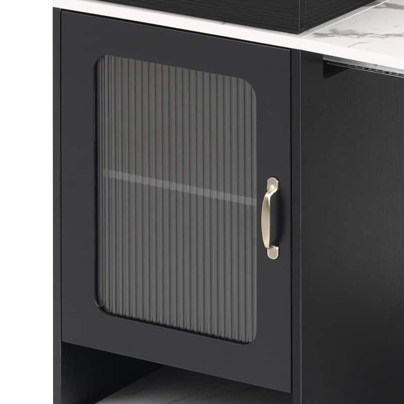 59.5" Kitchen Island with Extendable Dining Table Double-sided Storage and Built-in Power Outlet for Kitchen, Dining Room