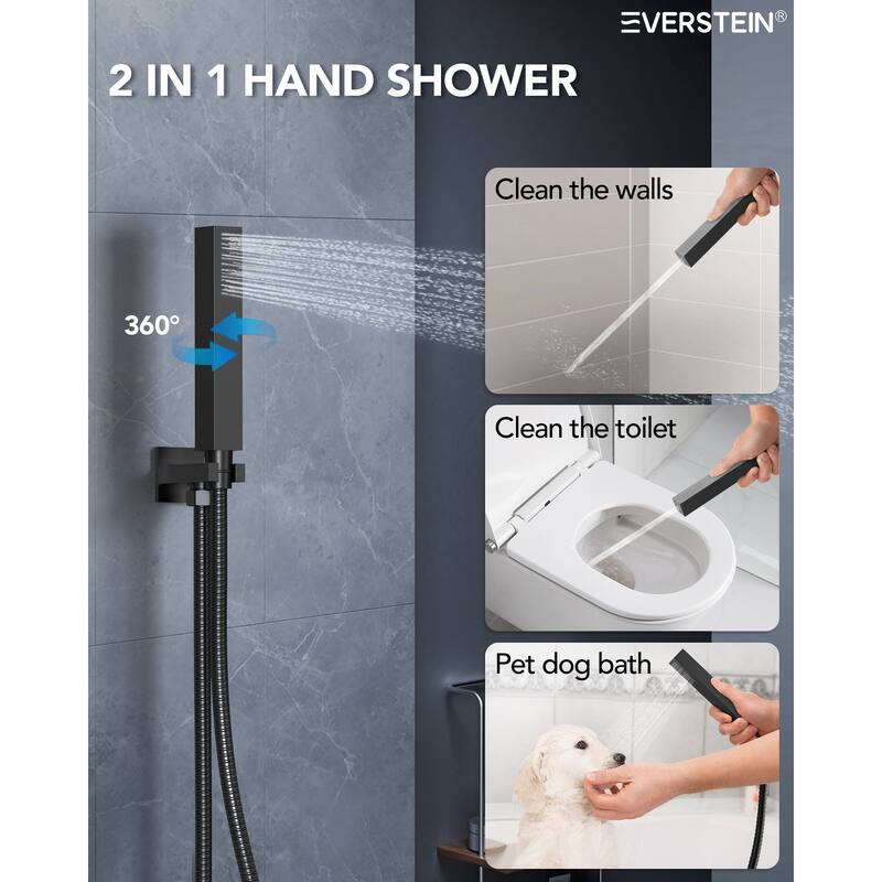 Thermostatic Shower System with 20'' LED Rainfall Head, Body Jets, Handheld Spray and Remote-Control Lighting - 20*20