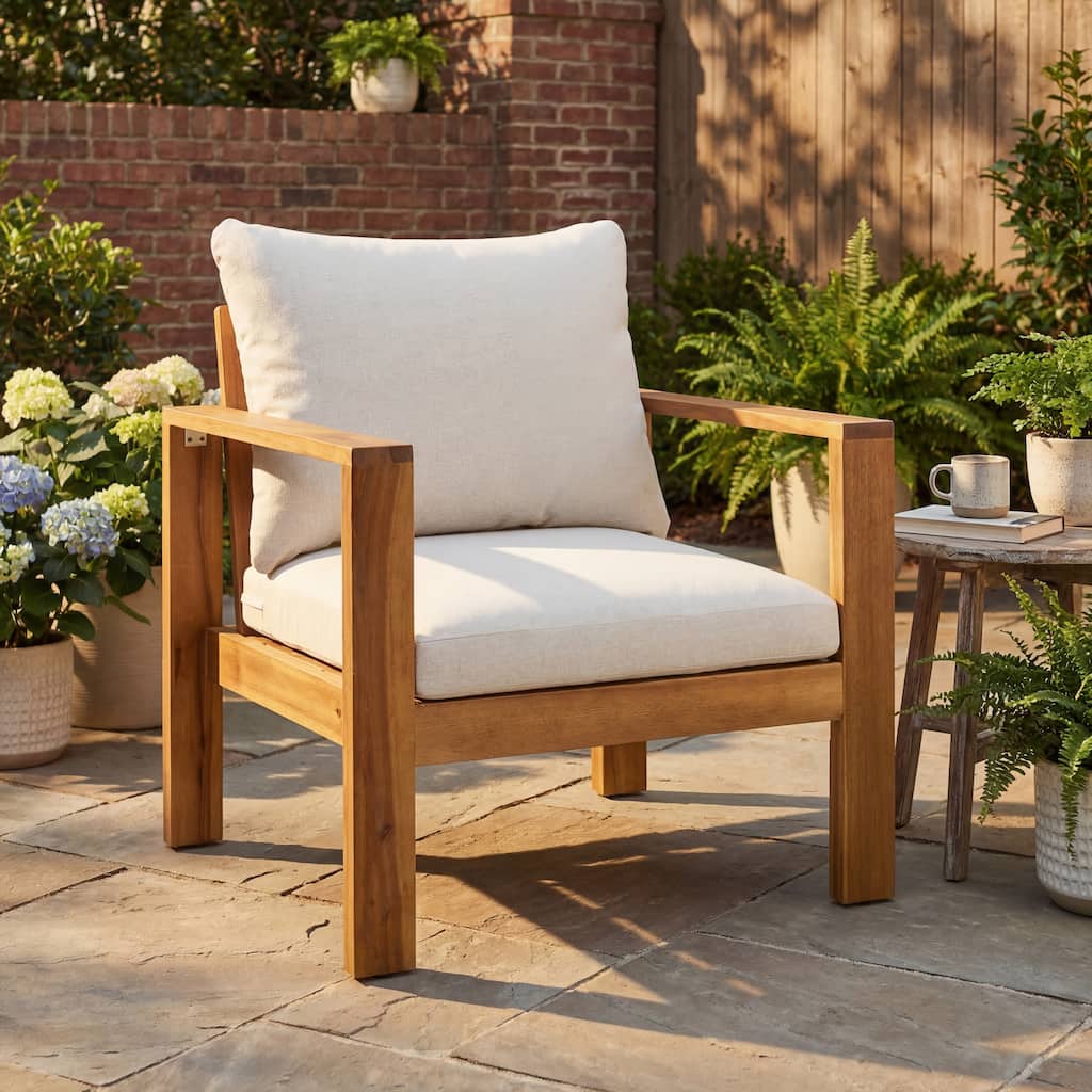 Christopher Knight Home - Mason Outdoor Patio Chair Set with Cushions and Acacia Wood Frame