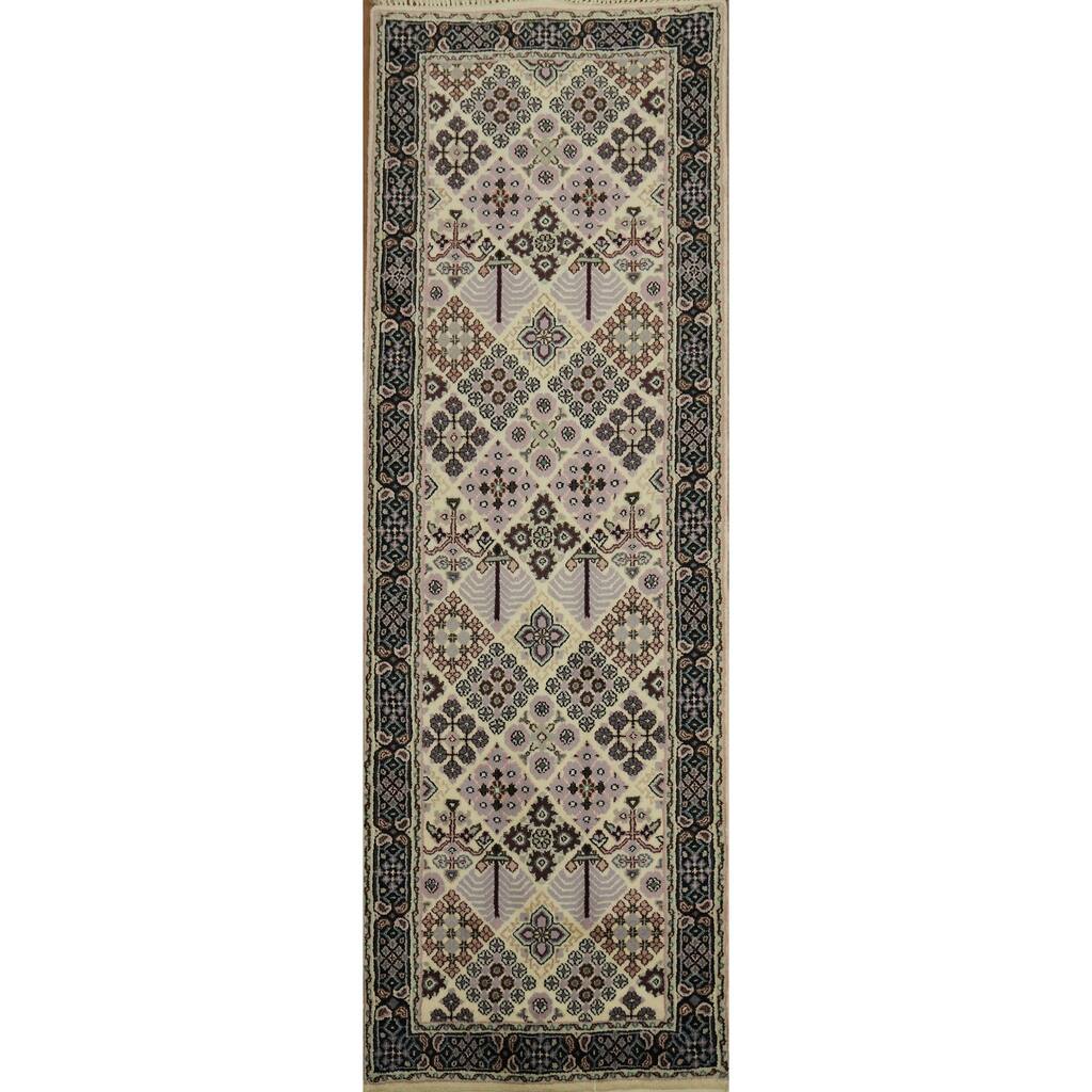 Hand Knotted Oriental 100% Wool Carpet Traditional Geometric Multi-Colored Tabriz Runner Rug - 7' 9'' X 2' 7''