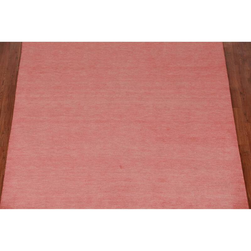 Hand Knotted Oriental 100% Wool Carpet Modern Solid Pink Gabbeh Area Rug - 9' 3'' X 6' 0''