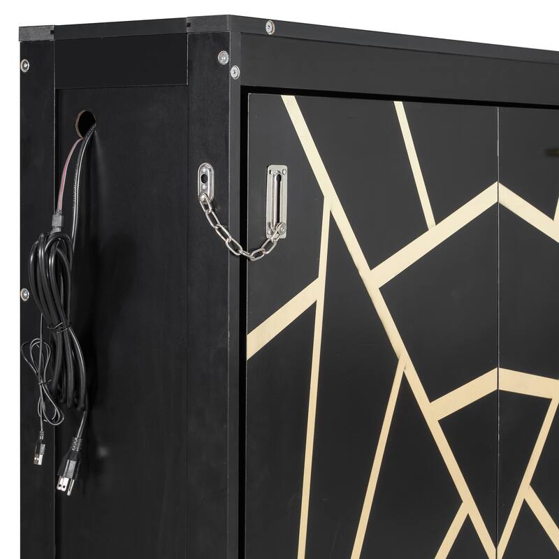 SideFold Murphy Bed with Geometric Art Panels, USB Power Hub & LED Glow by Harper&Bright Designs