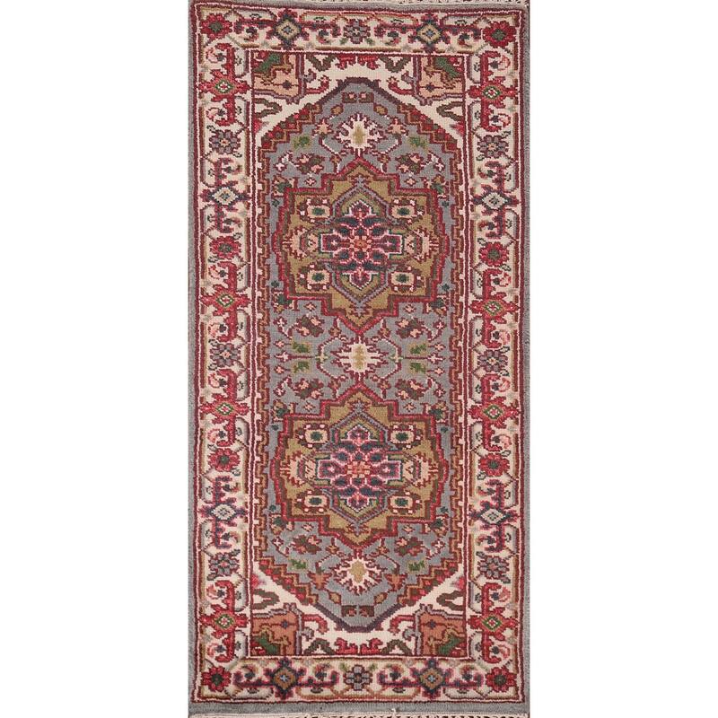 Geometric Heriz Serapi Accent Rug Hand-Knotted Wool Carpet - 2'7"x 6'2"