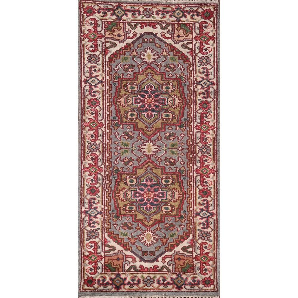 Geometric Heriz Serapi Accent Rug Hand-Knotted Wool Carpet - 2'7"x 6'2"