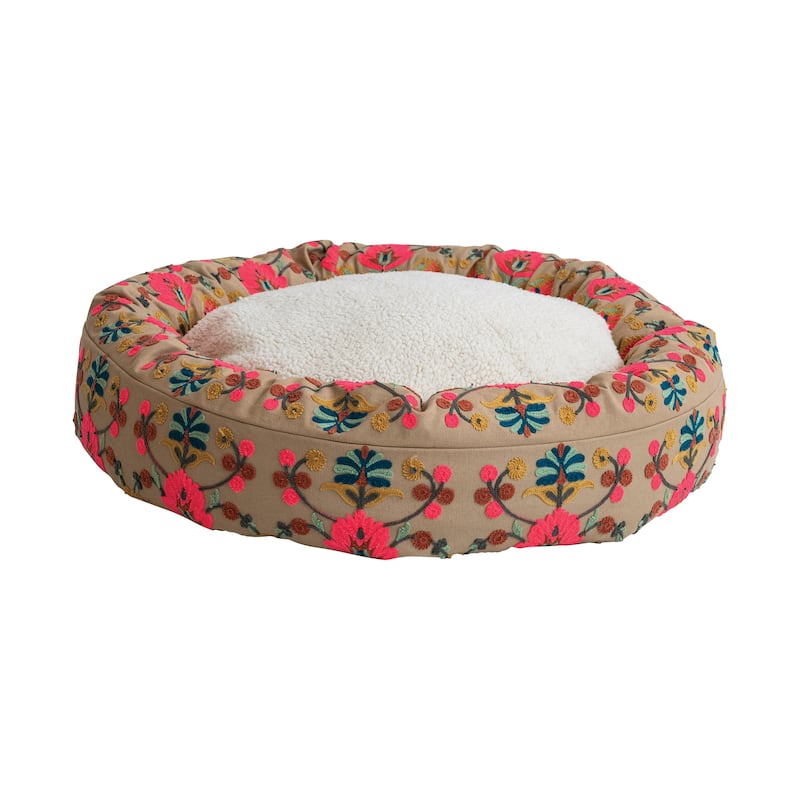 Cotton and Sherpa Pet Bed with Floral Design