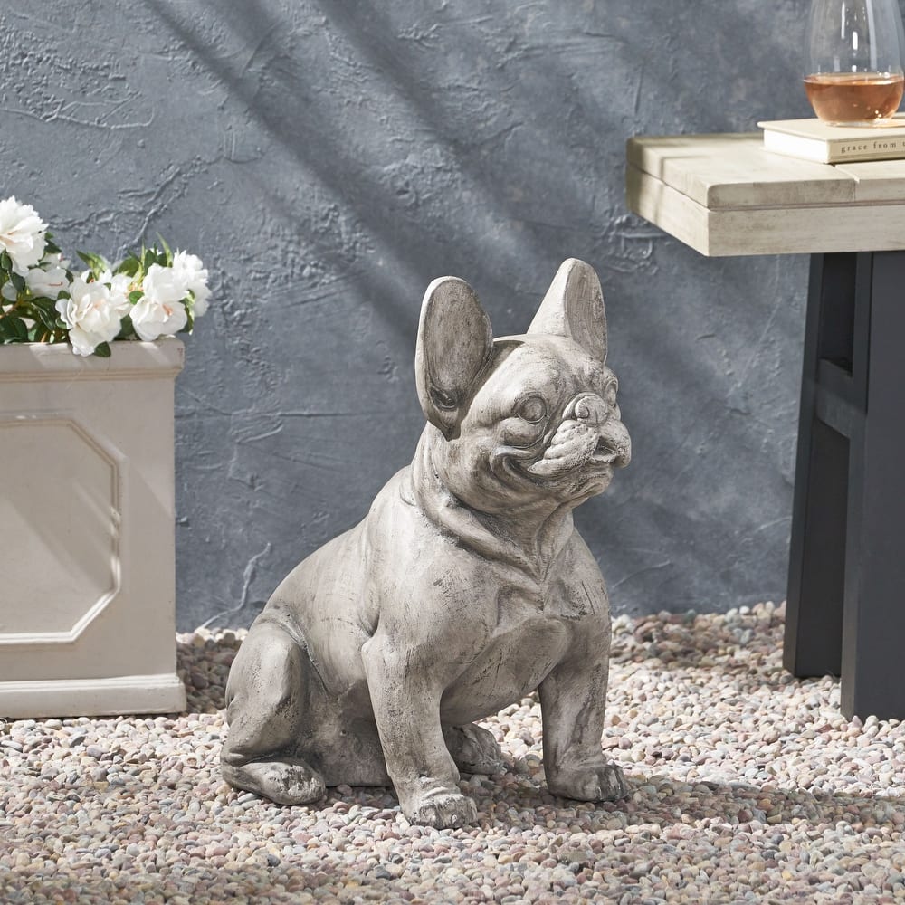 Roomfitters 17-Inch French Bulldog Garden Statue, Cast Stone Outdoor Dog Sculpture
