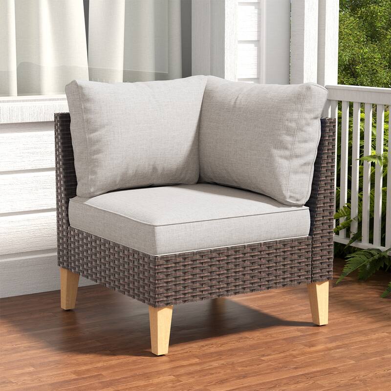 Outdoor Corner Seat Module for Modular Sectional Sofa - Beige - Brown