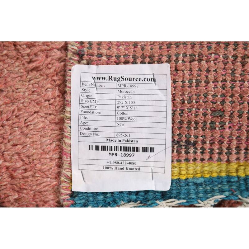 Pink Moroccan Oriental Area Rug Handmade Wool Carpet - 5'1" x 9'7"