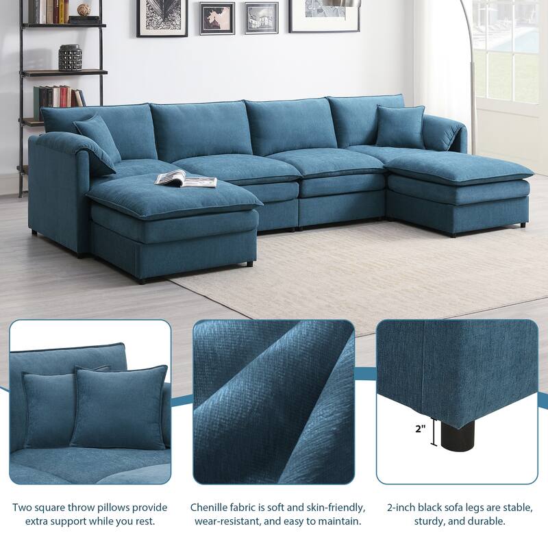 U-Shaped Modern Chenille Modular Sectional Sofa with Double Cushions, Offered in 3 Colors