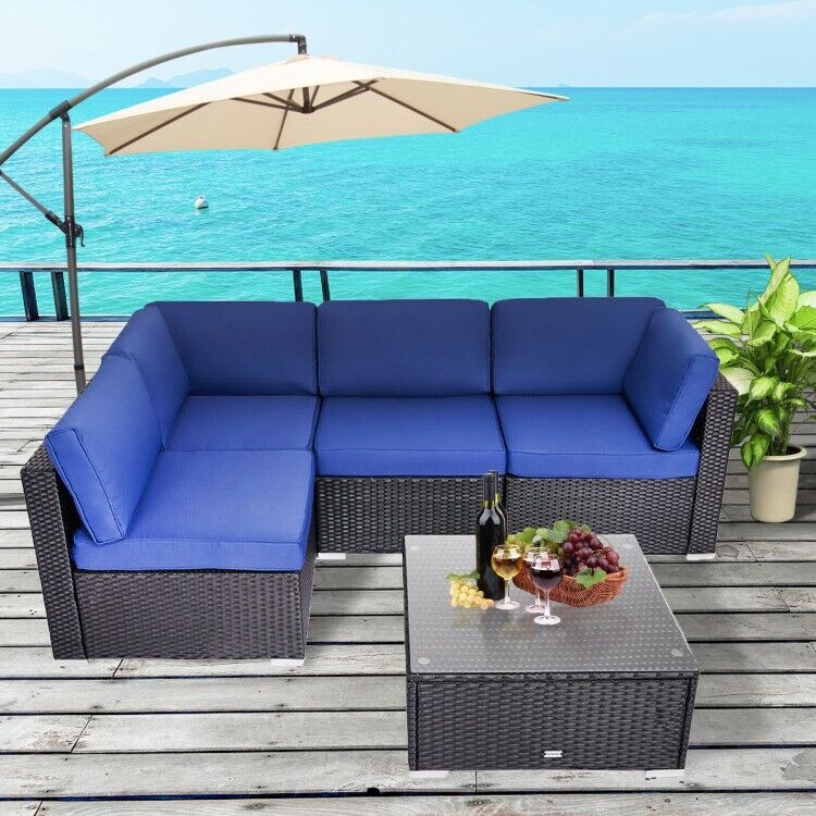 Khaki Patio Wicker Furniture Set Walsunny New 5 pecs Sectional Sofa 
