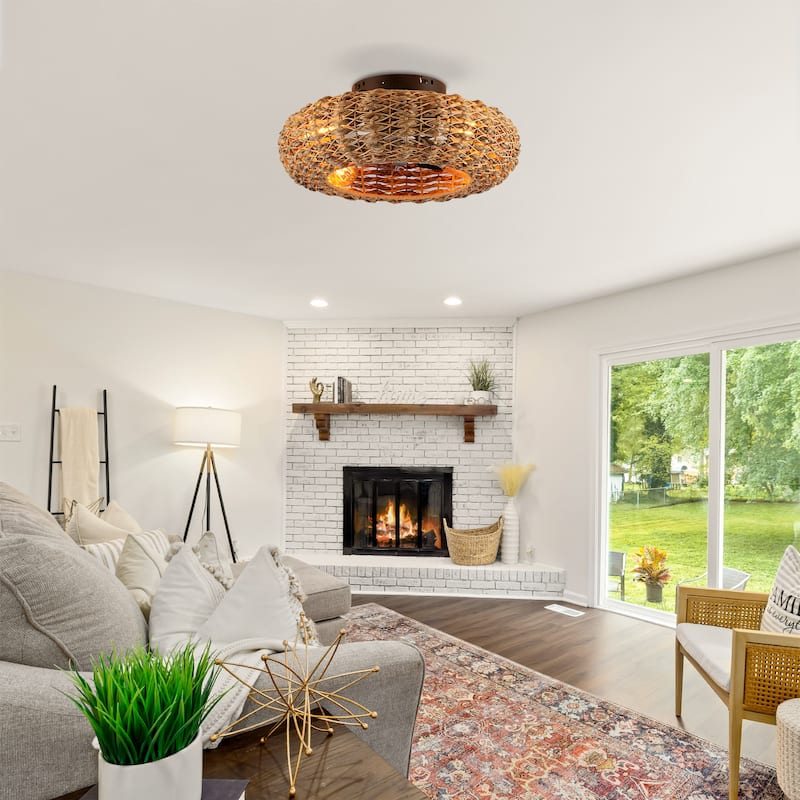 19.6" Bamboo Ceiling Fan With Remote Control ,6 Speed, DC Motor Reversible Ceiling Fan For Living Room