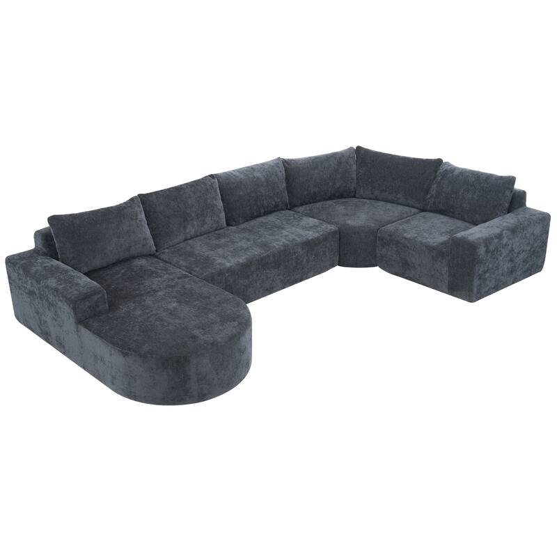 Chenille U-shaped Sofa, Cloud Sectional Sofa Set Upholstered Deep Seat Couches with 6 Pillow Recliner Sofa for Living Room
