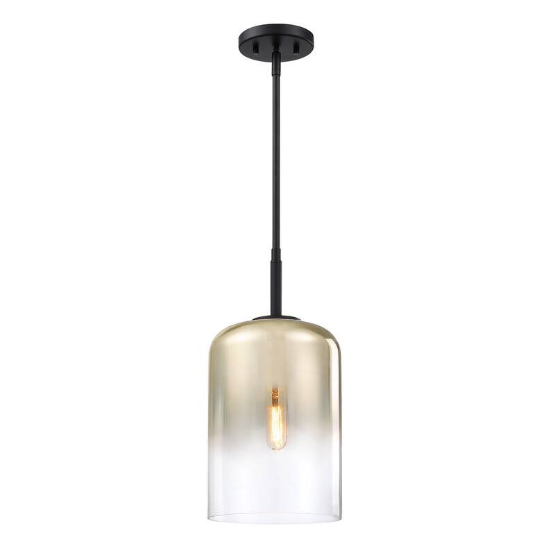 Gatsby 60 Watt 1-Light Matte Black Mid-Century Modern Pendant Light with Gold Ombre Glass Shade - 17.5