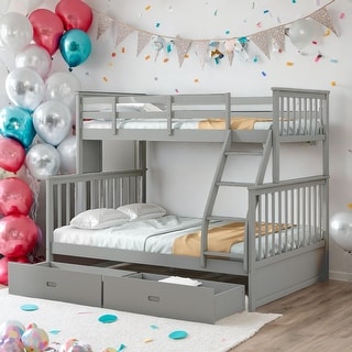 Twin over Full Wooden Bunk Bed with Storage Drawers,Ladder and Safety Guard Rails