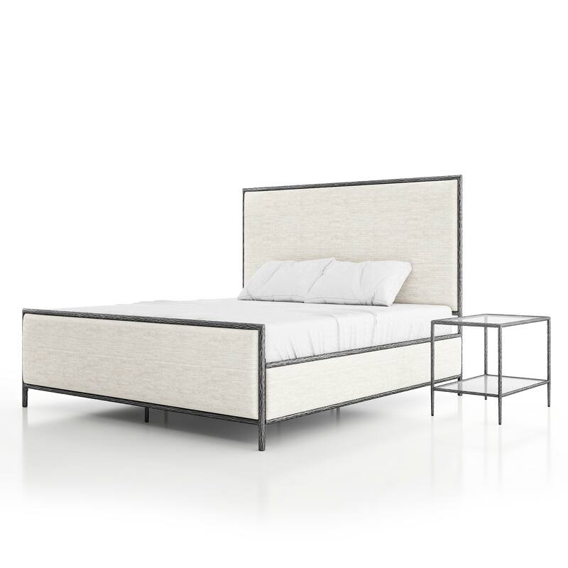 247 Shop At Home Lalia Modern 2-Piece Upholstered Hammered Metal Panel Bedroom Set with Nightstand - Matte Grey - King