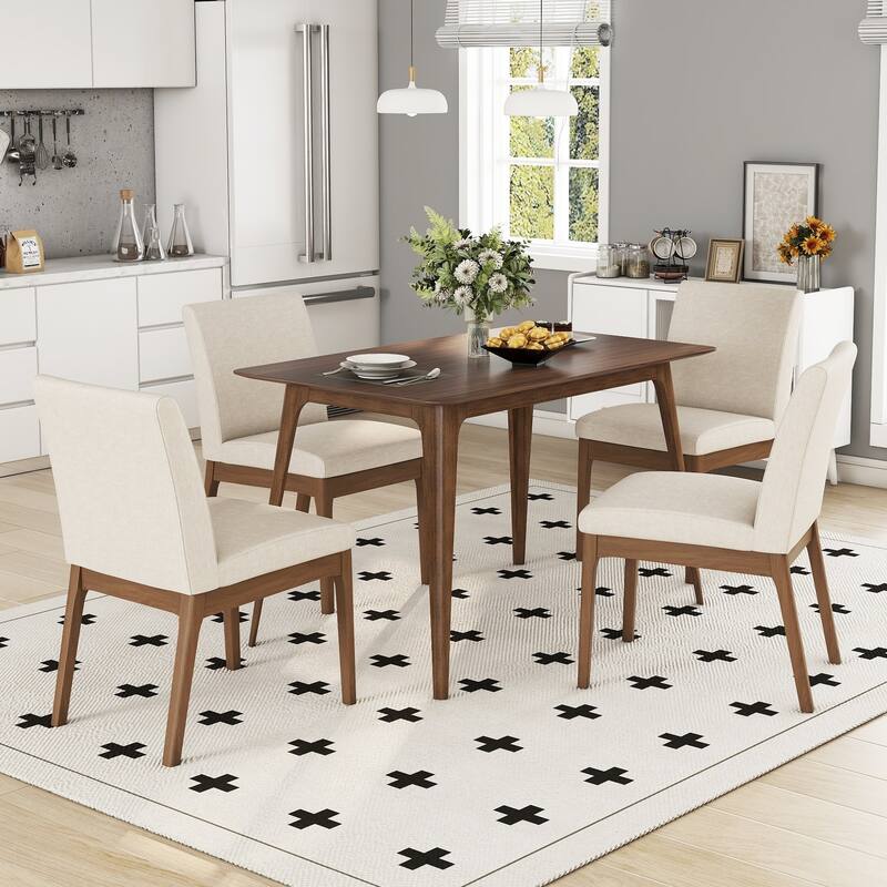 5-Piece Dining Table Set with Solid Wood Frame and Upholstered Chairs for Contemporary Dining Spaces - Walnut