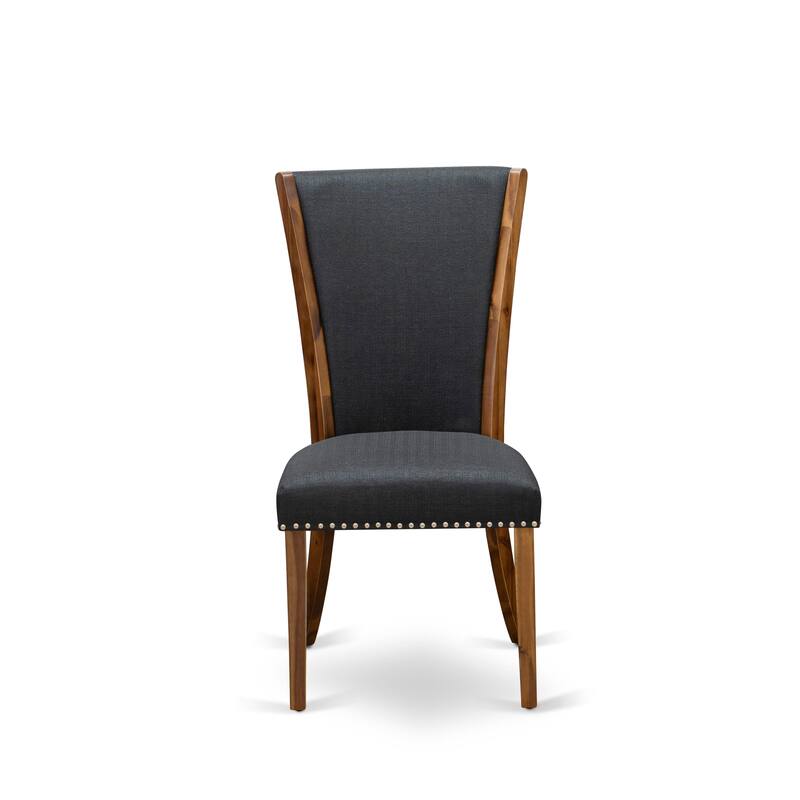 East West Furniture Verona Parson Dining Chairs - Nail head Trim Linen Fabric Chairs, Set of 2(Finish Options)