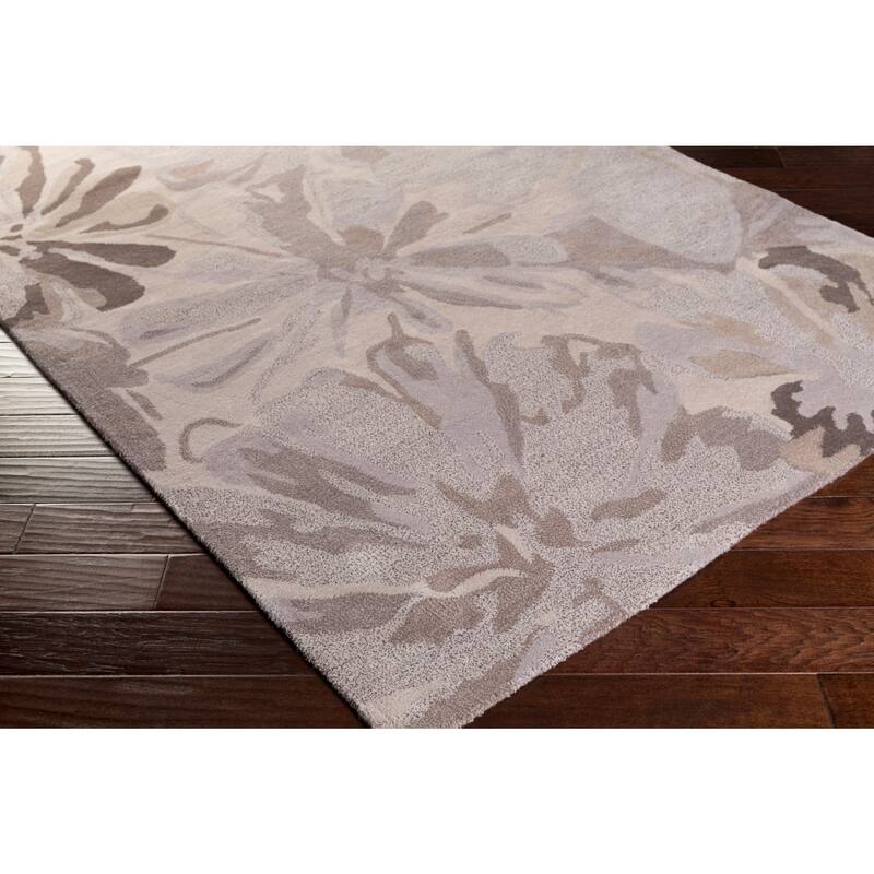 Handmade Putty Transitional Floral Wool Area Rug