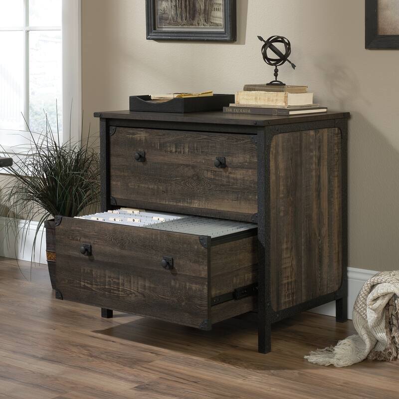 Brown 2-Drawer Lateral File Cabinet with Safety Lock Compact Home Office
