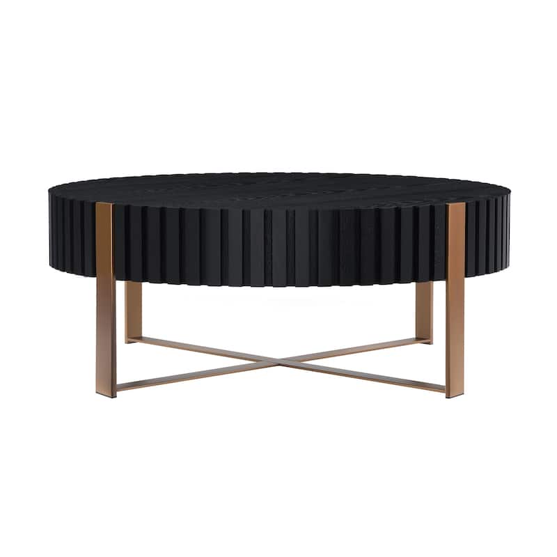 Modern Handcraft Drum Coffee Table 31.5 Inch Round Coffee Table - Matt Black