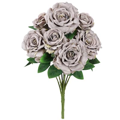 Set of 2 Grey Beige Artificial Grand Rose Flower Stem Bush Bouquet 22in - 22" L x 12" W x 12" DP
